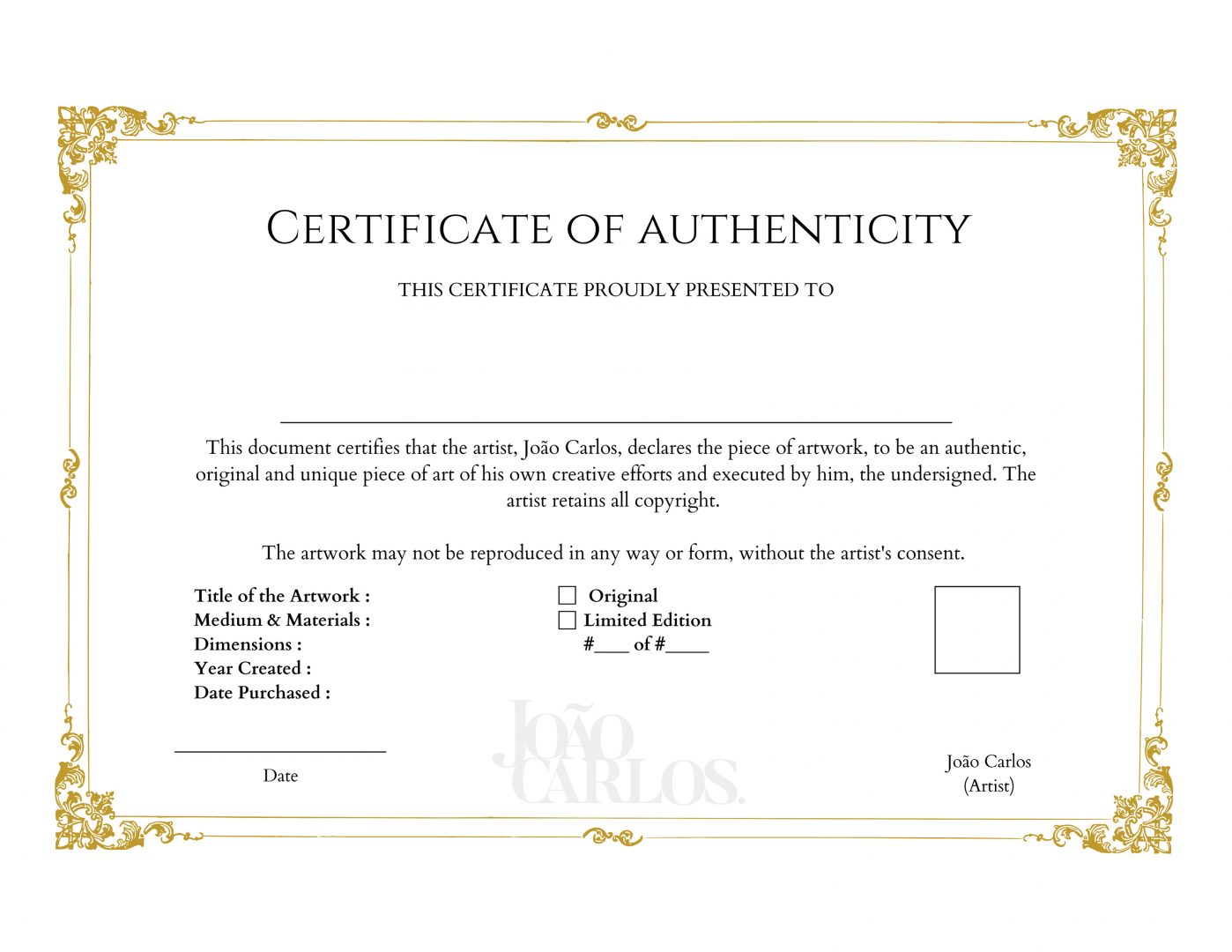 How to make a Certificate of Authenticity | João Carlos Photo ...